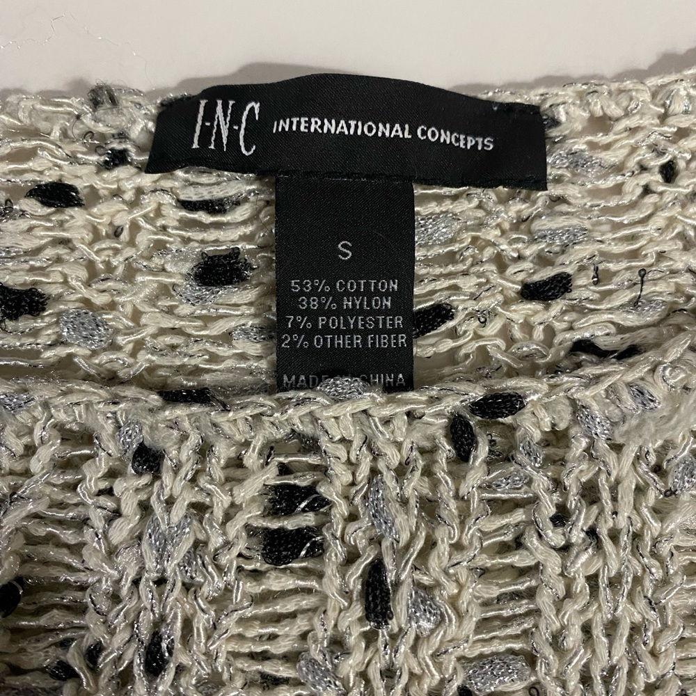 INC Crochet Sweater, Long Sleeve, Neutral, Metallic, Sz S, Cotton, Timeless - Picture 3 of 9